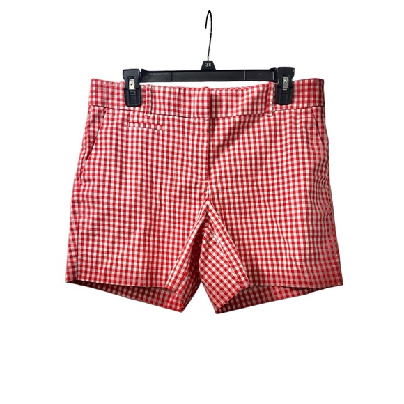 ANN TAYLOR Red & White Check Shorts Size 8 Side Pockets Faux Back Pockets - Picture 1 of 12